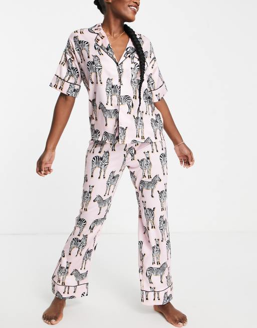 River Island – Różowa piżama w zebry z pasującą gumką, 4 z 4