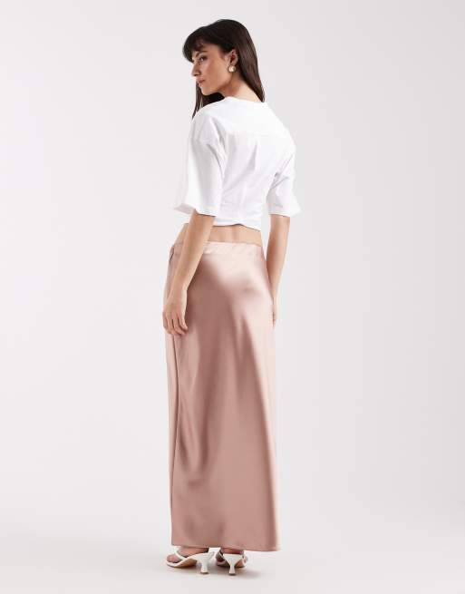 River Island – Różowa satynowa spódnica maxi, 5 z 5