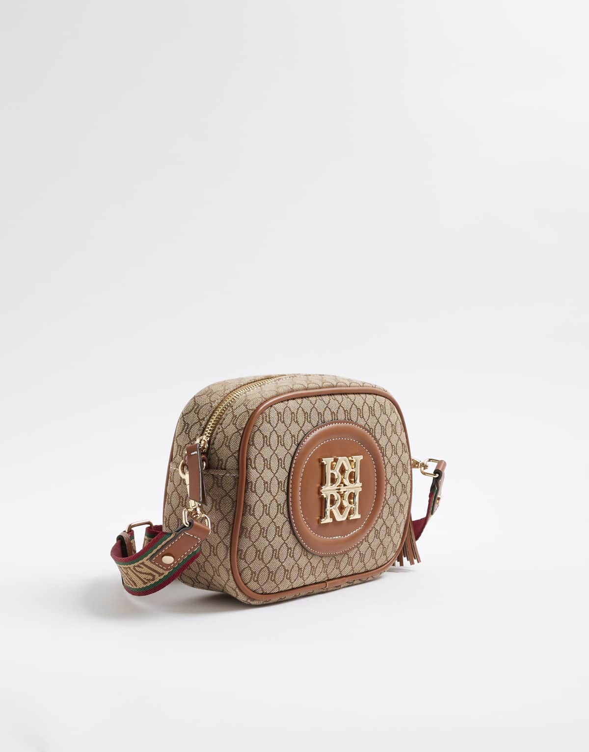 River Island Rr monogram cross body bag in beige