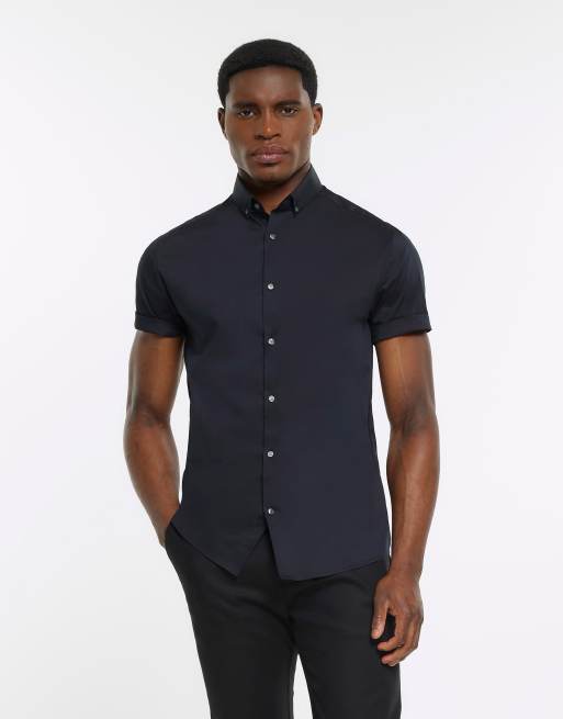 River Island Rr muscle fit short sleeve shirt in black | ASOS