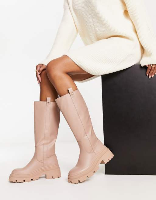 Rubber sole shop knee high boots