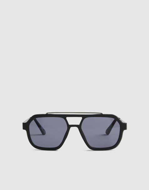 River Island Rubberised aviator sunglasses in black - view 1