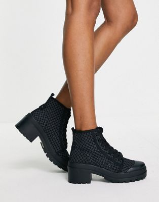 River Island rubberised heeled boot in black