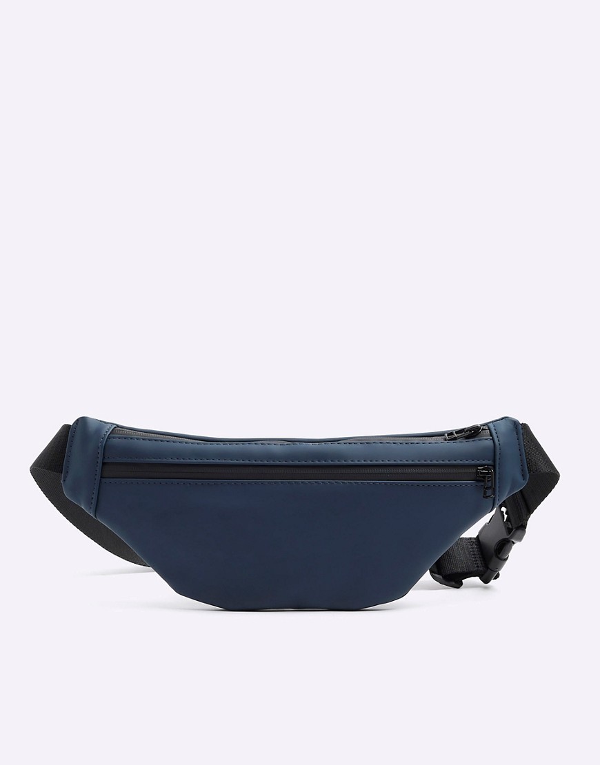 River Island Rubberised zip bum bag in navy-Blue