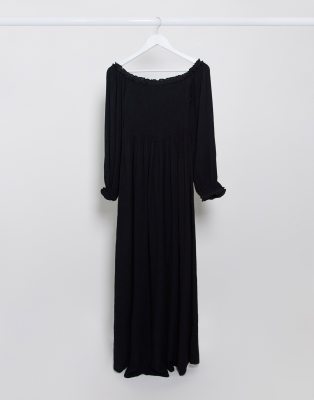 ruched black maxi dress