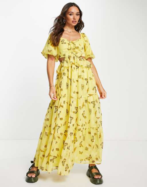 River island midi dress clearance with belt detail in yellow