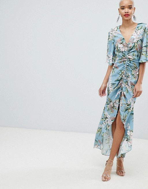 River Island Ruched Front Floral Print Maxi dress