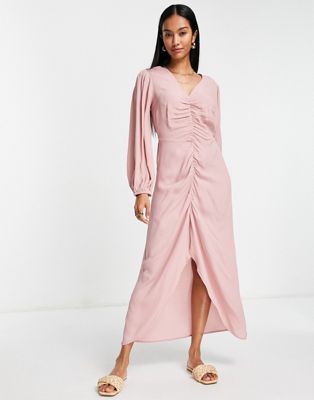 River Island Ruched Front Maxi Dress In Pink | ModeSens