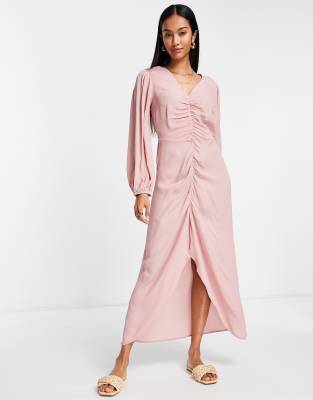 River Island Ruched Front Maxi Dress In Pink ModeSens