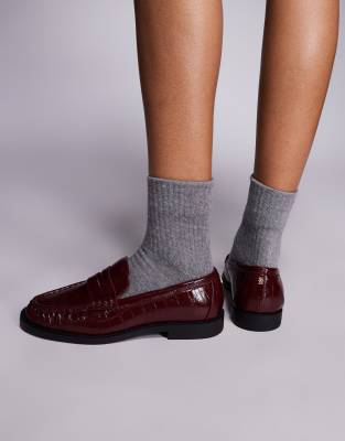 River Island Ruched Loafers In Red