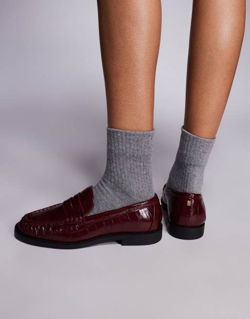 River Island ruched loafers in burgundy