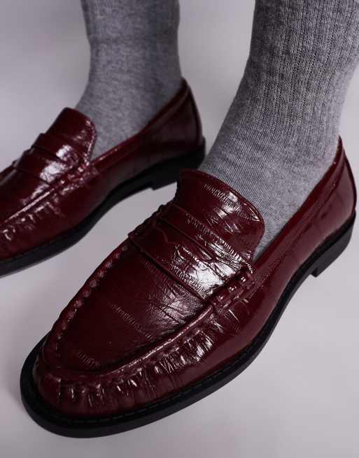 River Island ruched loafers in burgundy