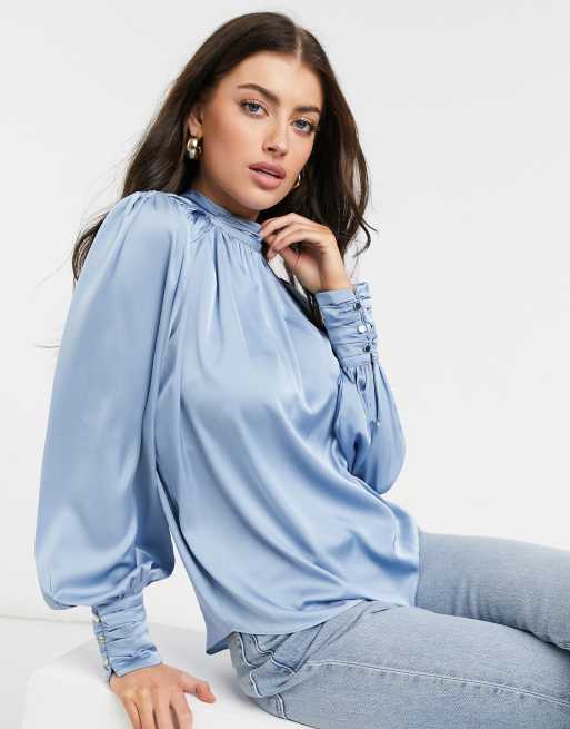 Satin store blue blouse