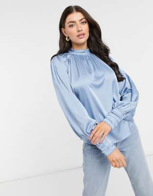 satin blouse blue