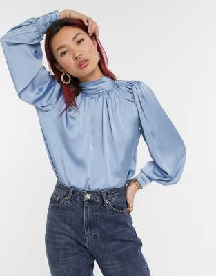 satin high neck blouse