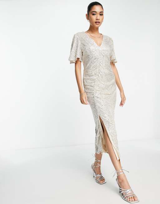 Silver midi best sale dress with sleeves