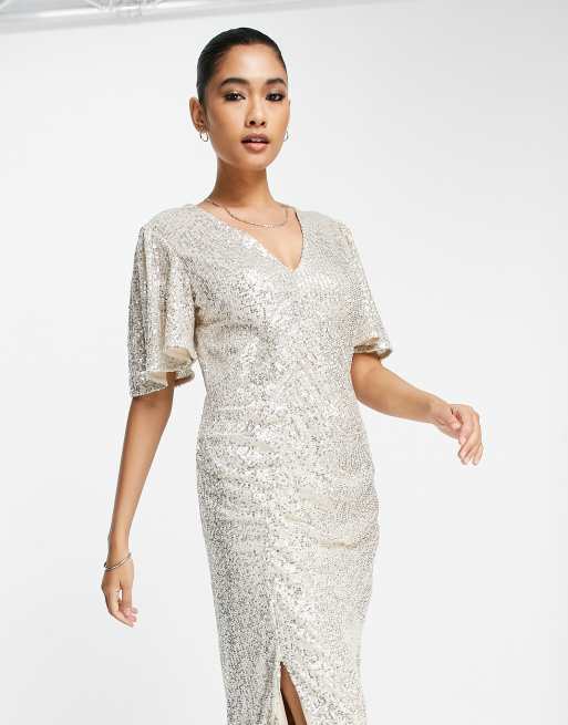 Silver sequin store midi dress