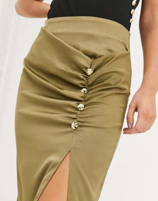 khaki ruched skirt