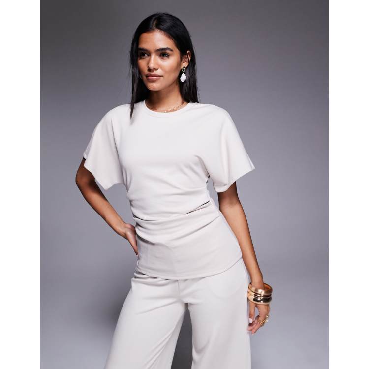 River Island ruched side t-shirt co-ord in cream