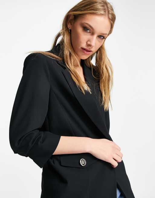 River Island ruched sleeve blazer in black