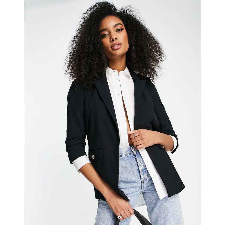 River Island ruched sleeve blazer in black ASOS