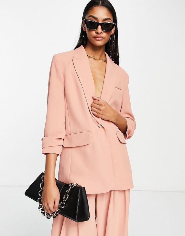 River Island ruched sleeve blazer in light pink - part of a set