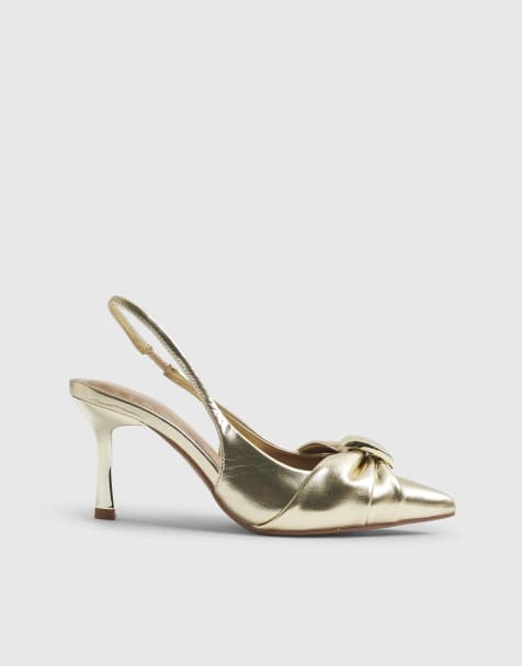 River Island Ruched slingback heels in gold - view 1