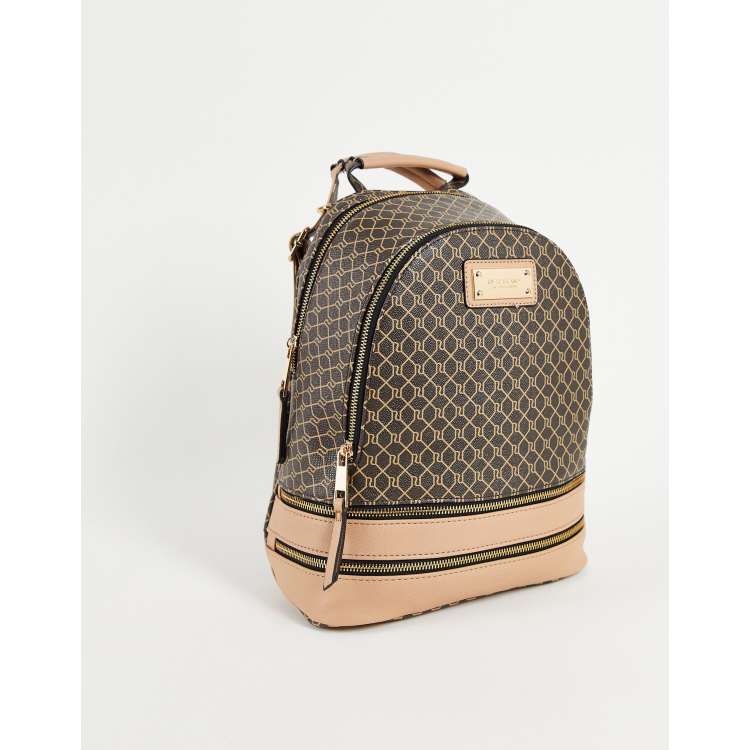 River Island Rucksack in Braun mit Monogramm Muster ASOS