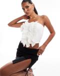 River Island ruffle bandeau top in cream-White