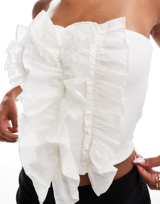 River Island ruffle bandeau top in cream ASOS