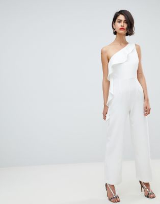 River Island Ruffle Detail One Shoulder Jumpsuit | ASOS