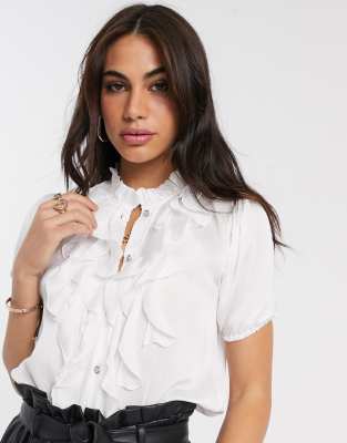 white shirt with ruffle front