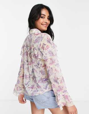 river island pink frill shirt