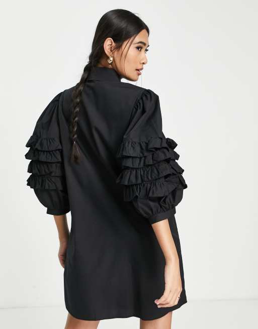 Black ruffle best sale shirt dress