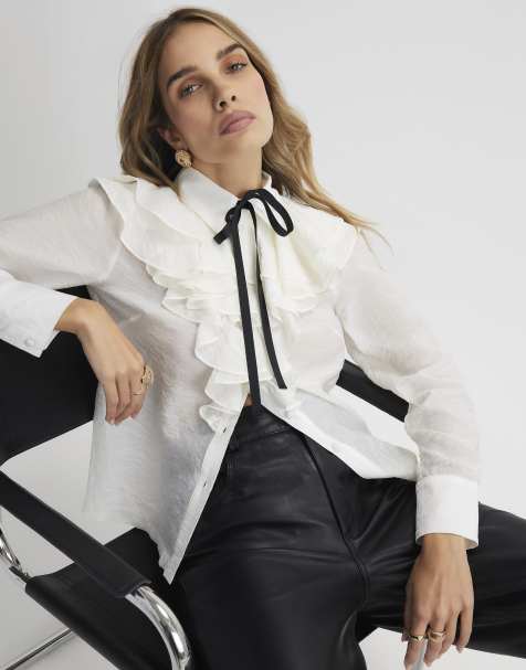 River Island Ruffle tie neck blouse in white - view 1