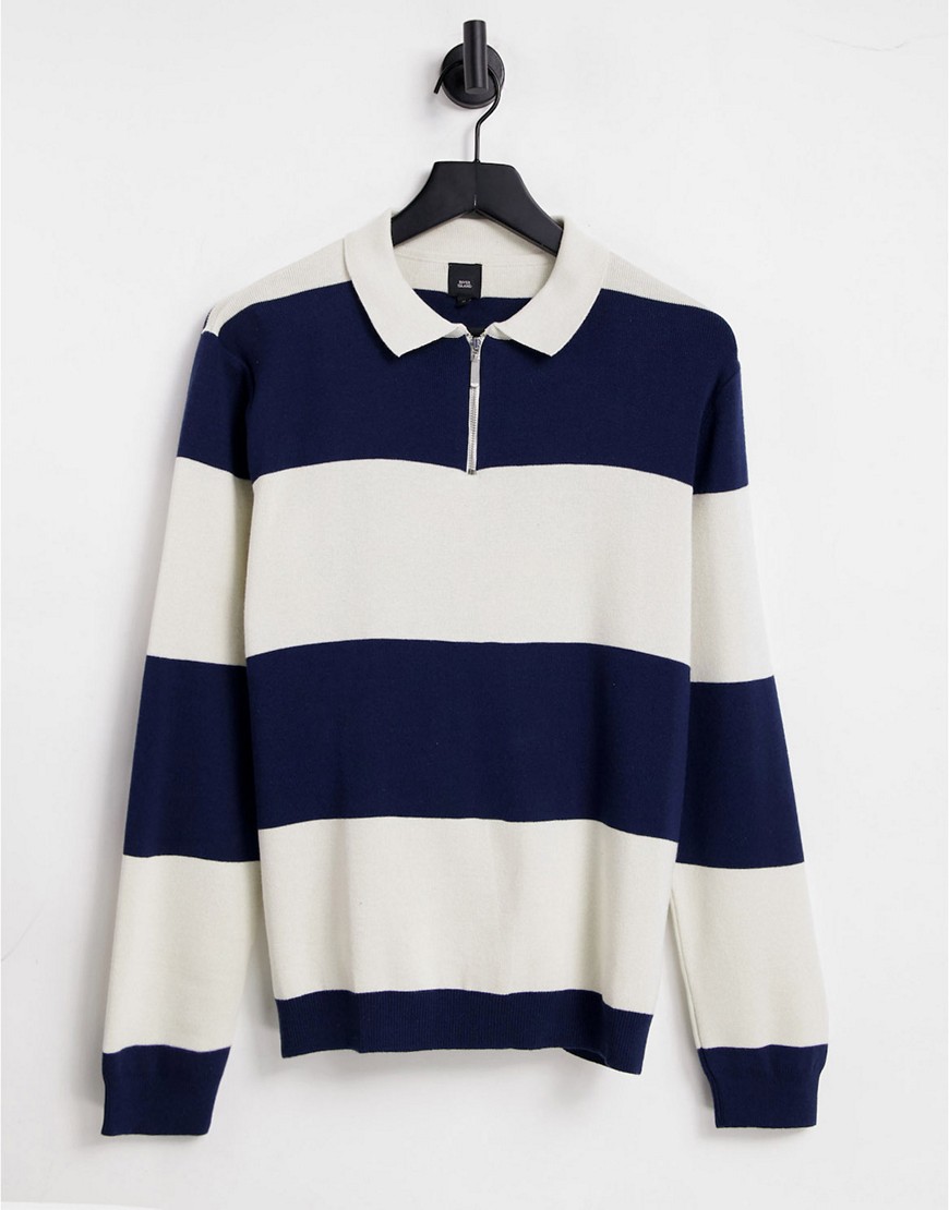 River Island rugby block polo in blue stripe-Blues