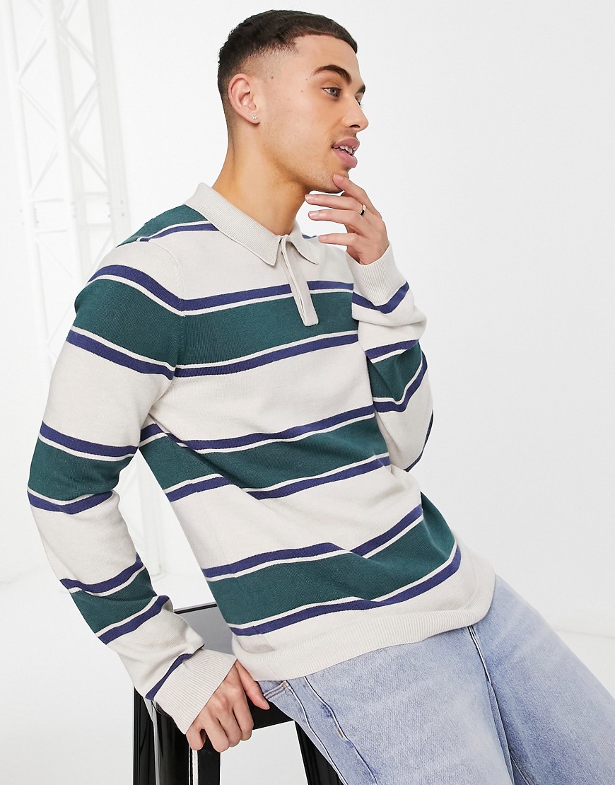 River Island rugby stripe polo in green