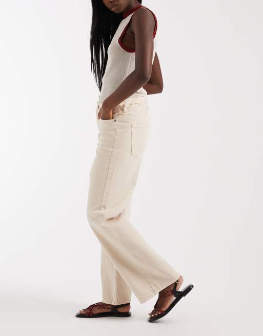 River Island - Ruimvallende jeans met rechte pijpen in gebroken wit, 3 van 5