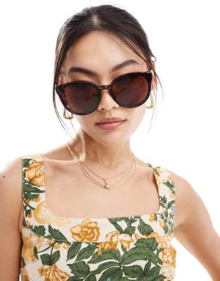 River Island - Runde Cat-Eye-Sonnenbrille in Schildpattoptik-Brown