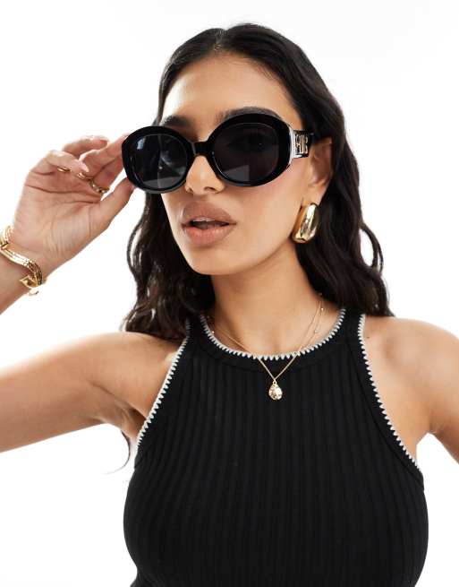River Island - Runde solbriller i sort