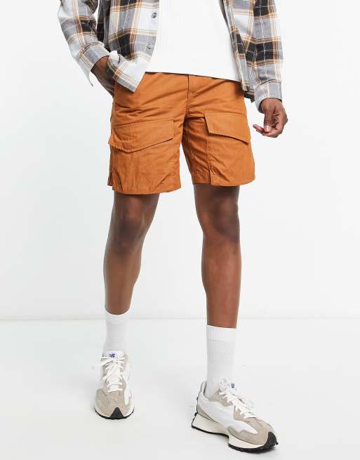River Island - Rustfarvede cargoshorts i krølstof