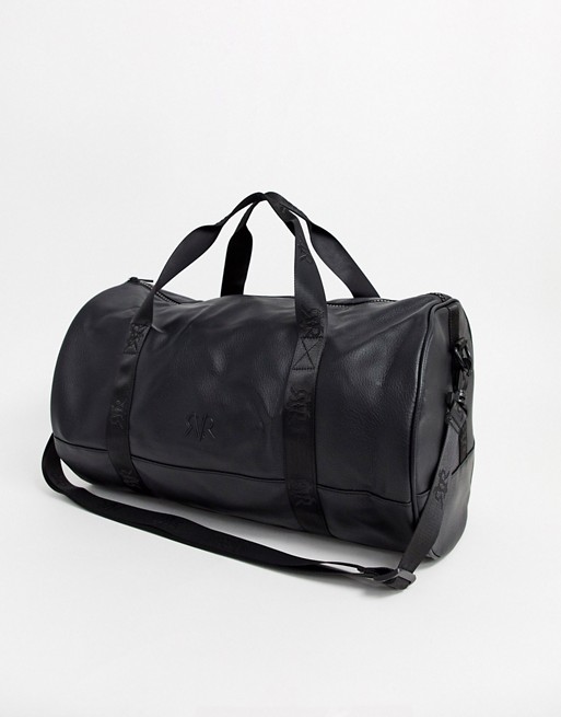 River Island RVR taped holdall in black