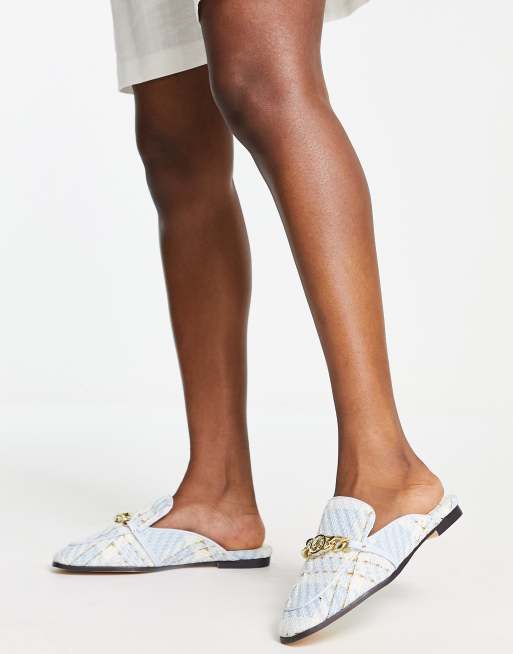 River Island - Sabot aperti dietro in bouclé azzurri con catenina, 3 di 4