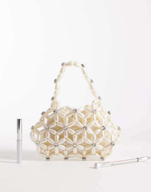 River Island - Sac à main orné de perles et de fleurs - Crème, 2 de 4