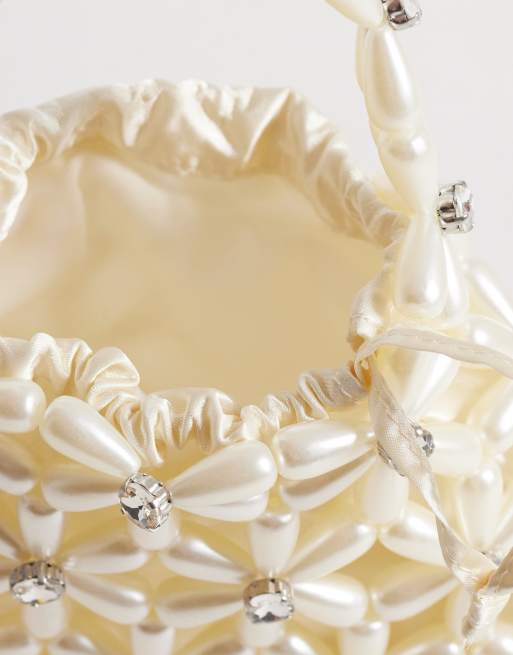 River Island - Sac à main orné de perles et de fleurs - Crème, 3 de 4