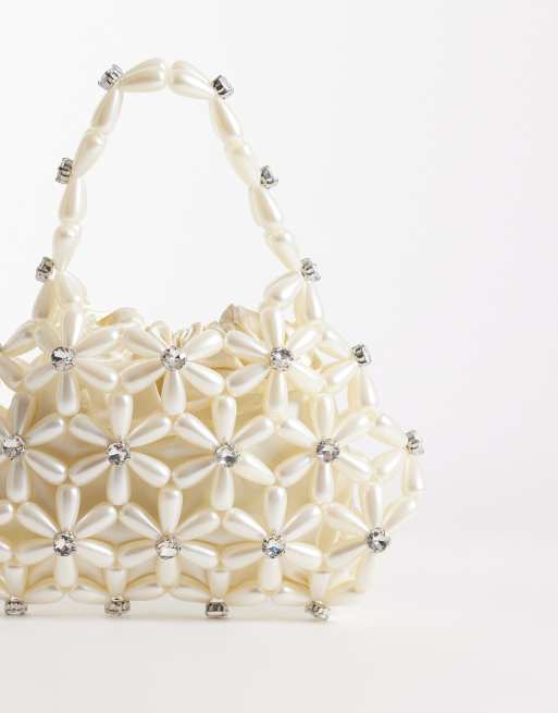 River Island - Sac à main orné de perles et de fleurs - Crème, 4 de 4