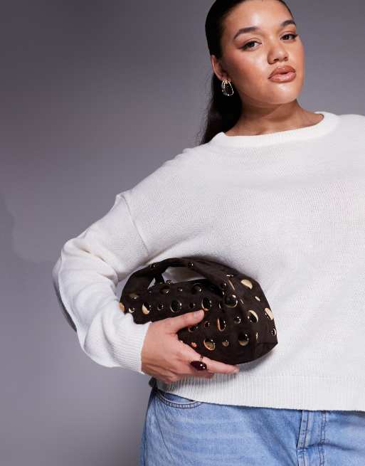 River Island - Sac bandoulière clouté en imitation daim - Marron foncé, 4 de 4