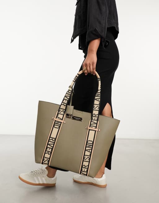 River Island Sac cabas avec anses monogramme Kaki ASOS