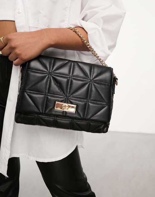 River Island - Sac matelassé avec bandoulière chaîne dorée - Noir, 2 de 4