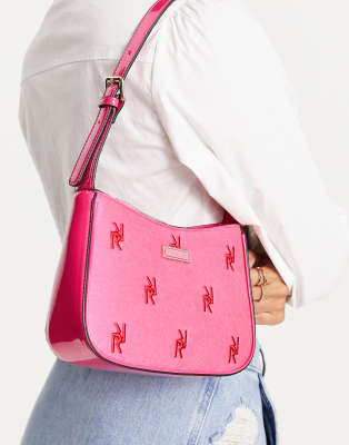 River Island - Sac porté épaule griffé brodé - Rose vif et rouge